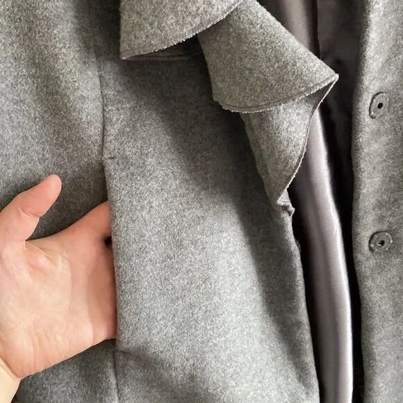 T Tahari Plus Size Kate Fall Winter Wool Cashmere Grey Coat with ruffles - Picture 12 of 12